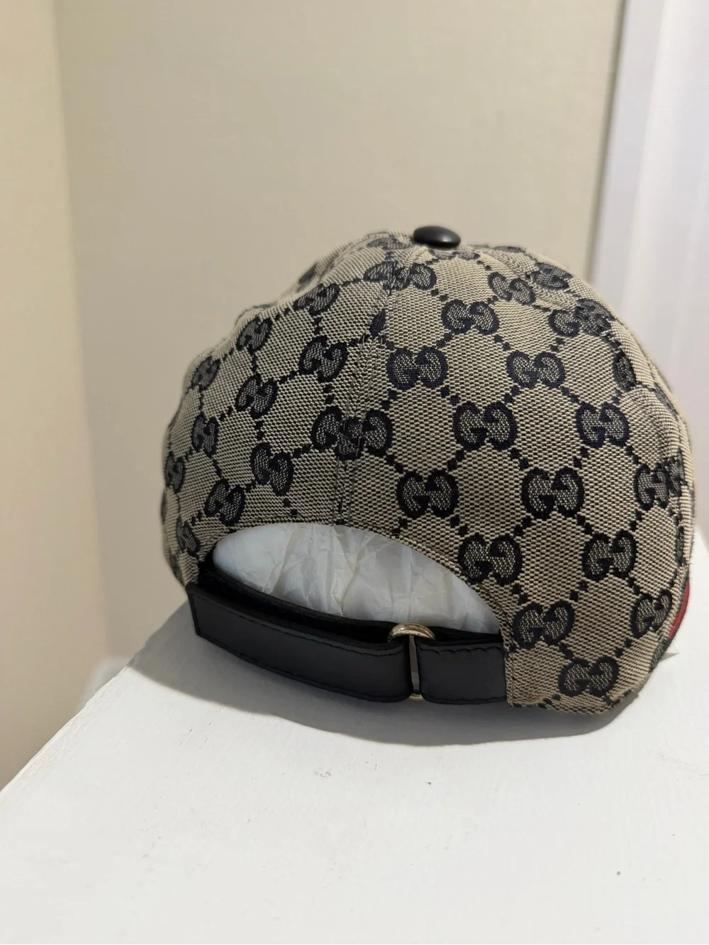 Gucci Beige/Navy GG Canvas Cap with Signature Web Accent